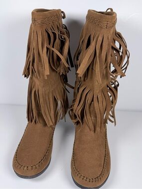 Rampage Cantrell Brown Faux Suede Fringe Moccasin Women’s Boots Size 6.5M